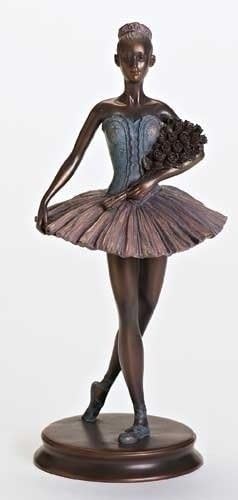 Ballet Collection Roman Exclusive Bronze Tone Ballerina Holding Bouquest of Flowers on Base, 10.5-Inch