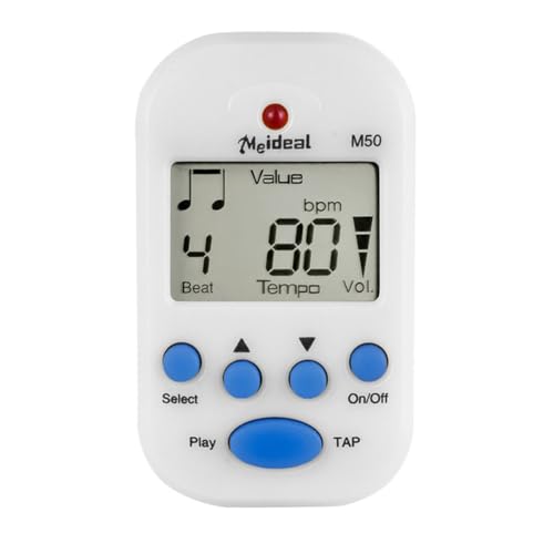 Lawnoval M50 - Mini metrónomo digital con pantalla LCD de clip y función TAP para guitarra, violín, bajo y otros instrumentos de cuerda, color negro y blanco