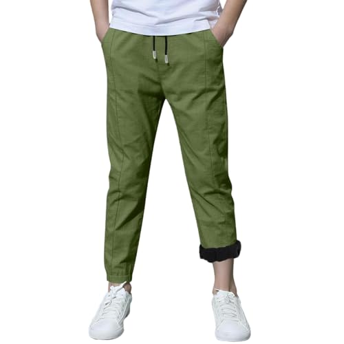 KODMNSW Jogginghose Jungen Fleece Gefüttert Baumwolle Leinen Hosen Cargohose Baggy Sporthose Freizeit Outdoorhose Wärme Sweathose Fleecehose Winetrhosen Bequem Laufhose Freizeithose Grün 130