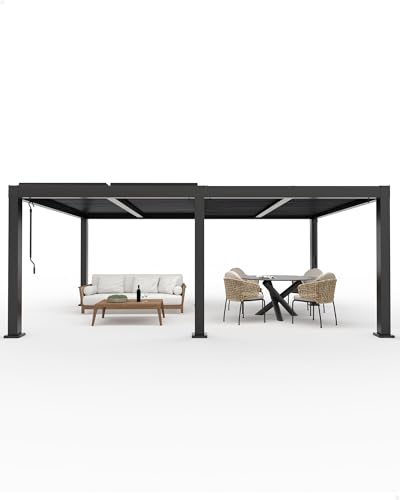 Image of 12 Ft x 20 Ft Louvered Pergola - All-Aluminum with Adjustable Louvered Roof, Reinforced Frame & Integrated Drainage, Hard Top Gazebo for Patio & Deck, Gray