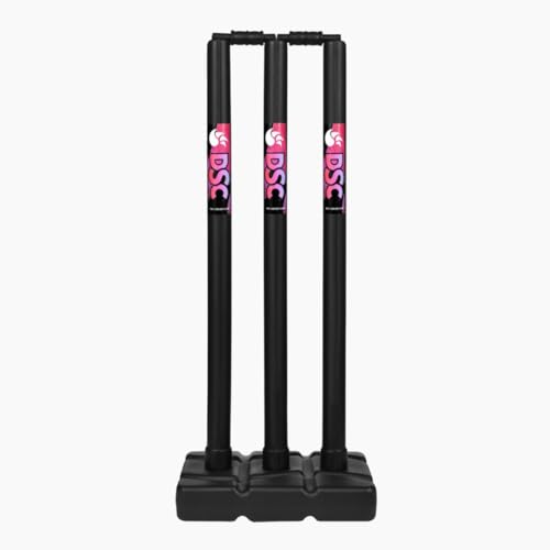 Image of DSC Plastic Cricket Stump Set | Color: Black | Size: Men | Material: Plastic | with 3 Stumps, 2 Bails and 1 Base | Durable | Lightweight and Portable | for Both Indoor and Outdoor use