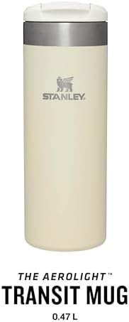 STANLEY 1913 Aerolight Transit Travel Mug 0.47L - Keeps 6 Hours Hot - 8 Hours Cold - Dishwasher Safe - Leakproof - Car Cup Holder Compatible - Insulated Coffee Cup - Cream Metallic