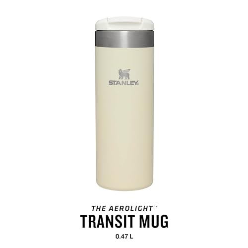 STANLEY 1913 Aerolight Transit Travel Mug 0.47L - Keeps 6 Hours Hot - 8 Hours Cold - Dishwasher Safe - Leakproof - Car Cup Holder Compatible - Insulated Coffee Cup - Cream Metallic