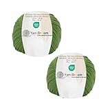DK Yarn Dream 2 Skein 55% Cotton 45% Acrylic 348 Yards, Cotton Yarn for Crocheting, Knitting Yarn for Amigurumi, Oeko Tex, Knit 4-4.5 mm/Crochet 2–4.5mm 3.5 Oz, Soft #3 Green Yarn