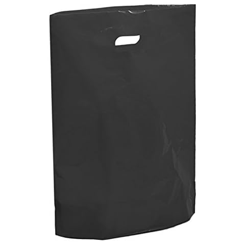50 Black Plastic Carrier Bags - 15" x 18" x 3" Large Coloured Bag - Reusable Retail Market Traders Fashion Colored Carriers Cover
