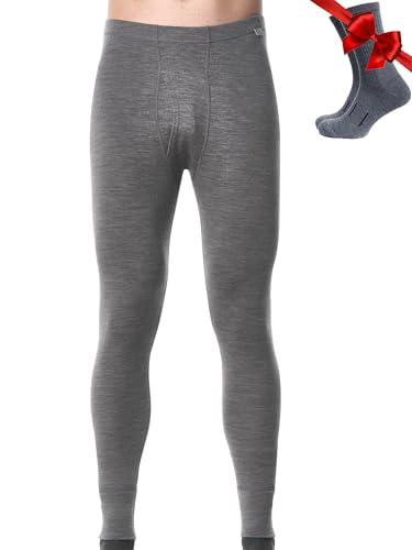 Image of Merino Wool Base Layer Mens Bottom Pants 100% Merino Wool Heavyweight, Midweight, Lite Thermal Underwear Long Johns and Socks