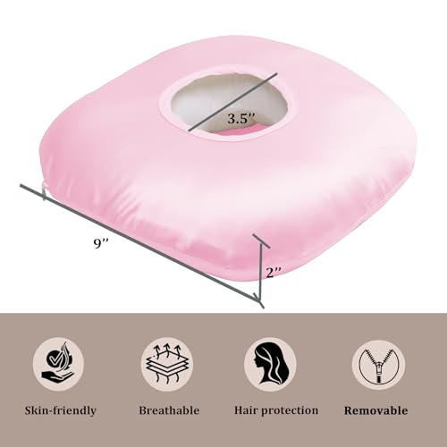 Image of Ear Piercing Pillow for Side Sleepers with Ear Hole, Donut Pillow for Ear with Silky Pillowcase for CNH and Ear Pain Inflammation Pressure Sores Piercing, Ear Guard Pillow (Light Pink Silk)