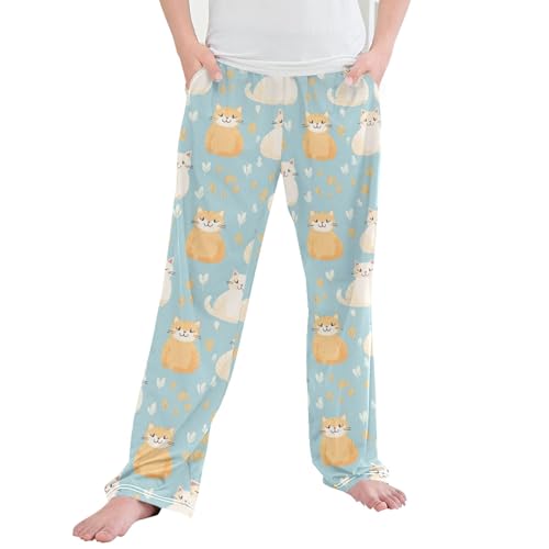 Cute Cat Long Pajama Pants Elastic Waist PJ Bottoms with Pockets S A110772