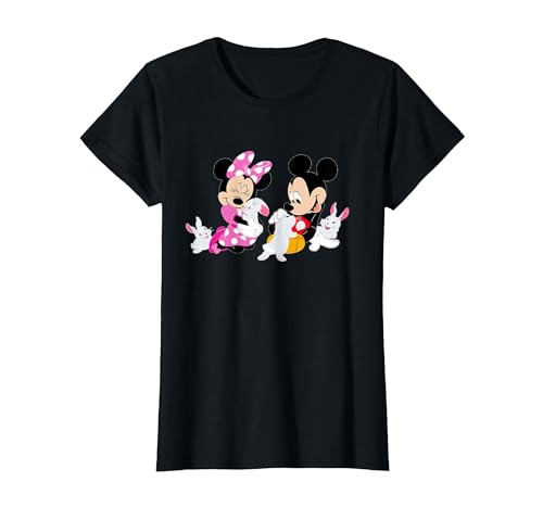 Disney Mickey and Minnie Mouse Easter Bunnies T-Shirt, Femme, Noir, XXL