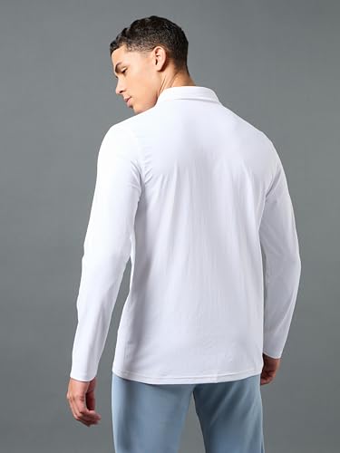 Image of TECHNOSPORT Mens Slim Fit Solid Full Sleeve Cotflex Polo T-Shirt for Regular and Casual Uses