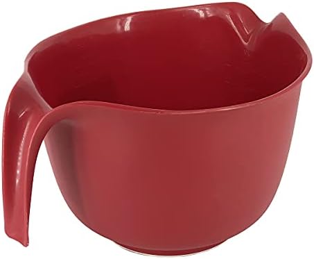 Glad Mixing Bowl with Handle – 3 Quart | Heavy Duty Plastic with Pour Spout and Non-Slip Base | Dishwasher Safe Kitchen Supplies for Cooking and Baking, Red
