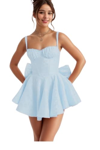 Sweetheart Short Homecoming Dresses 2025 Satin Spaghetti Straps HOCO Dresses Mini Cocktail Gown with Bow HC021