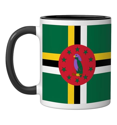 Taza de cerámica con bandera de Dominica negra y blanca miniatura 1