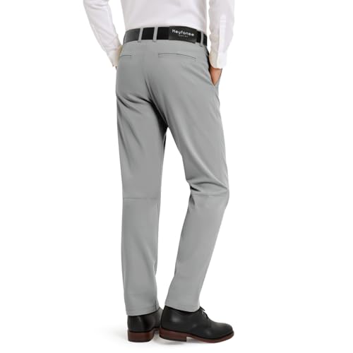 Heyfanee Men's Dress Pants Slim Fit Stretch Expandable Waist Flat Front Chinos Pants for Men4
