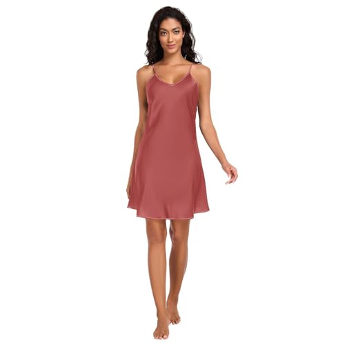 GuoChe Camisón sin mangas con tirantes para mujer, color marrón y rojo, Con color, M
