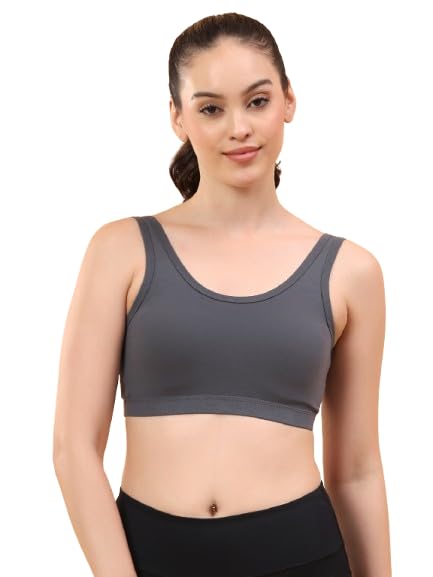 Cotton Elastane Stretch Non Padded Non-Wired Solid Full Coverage Slip On Workout Activewear Sports Bra for Women-image-23