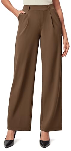 Image of IUGA Dress Pants Women Stretchy Wide Leg Work Pants Business Casual Outfits | Teacher Outfits for Women, Work Clothes, Trousers, Slacks, High Waisted, Pull on, Comfy, Office, Travel, Interview
