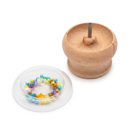 Image of Beadsnfashion 3-Inch Wooden Spin & String Beading Spinner Tool - Includes 2 Curved Needles & 4 Quick Change Trays for Jewellery Making Beading Spinner Set