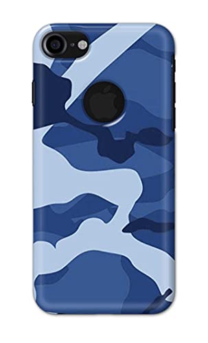 Image of Printed Hard Back Cover Case for Apple iPhone 7 Logo | iPhone 8 Logo Back Cover (Army Blue Pattern) -1302
