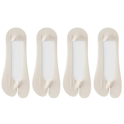 FIYIGO 4 Pairs Tabi Socks for Women Ice Silk No Show Flip Flop Socks Split Toe Non Slip Low Cut for Loafers Sandals 4 pairs gray