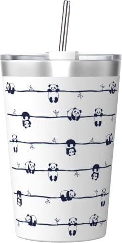 魔法瓶 パンダ ぱんだ柄 かける 可愛い タンブラー 350ml ステンレス製 水筒蓋とストロー付き 真空断熱漏れない 持ち運び 直飲み 子供 通勤 通学 かわいい おしゃれ プレゼント