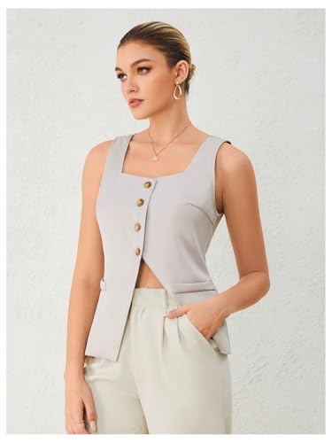 SHENHE Women's Suit Vest Square Neck Sleeveless Button Slit Blazer Work Tops Office4
