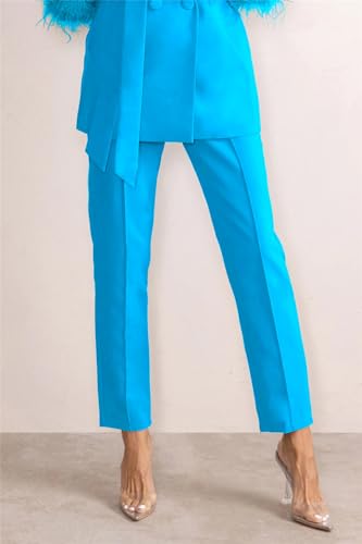 Womens Sexy 2 Pieces Feather Belted Blazer Jackets Bodycon Pants Party Clubwear Tracksuit Outfits Suit Set3