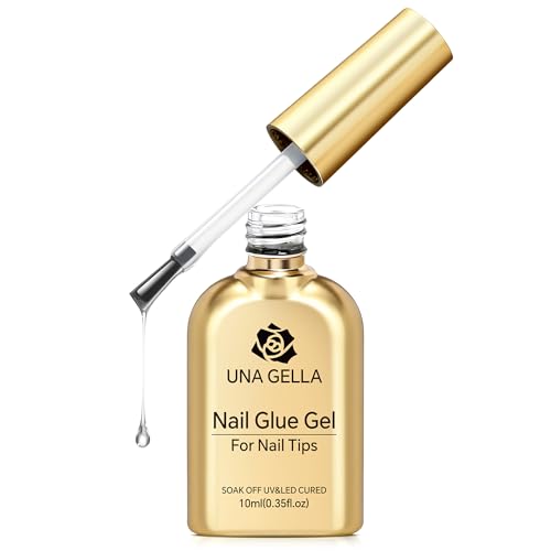 Image of UNA GELLA 9 in 1 Gel Nail Glue U V Light Super Hold for Gel Nails Tips, 10 ml Brush On Nail Glue for Light-color Press On Nails, Rhinestones, Base coat, Blooming Art, Acrylic Tips Lamp Needed