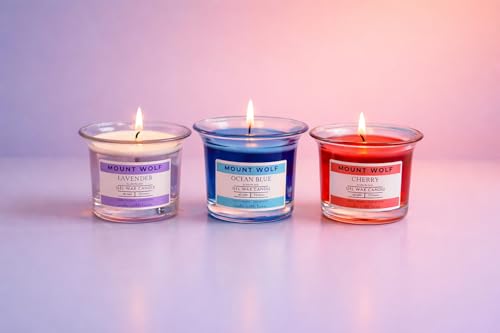 Image of Scented Gel Wax Candle Set of 3 - Lavender, Ocean Blue & Cherry Fragrance | Long Lasting Aromatic Candles for Home Decor, Relaxation & Gifting
