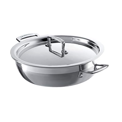 Le Creuset 96203924001000 3-lagers rostfritt stål grund gryta med lock, 24 x 6,2 cm, silver