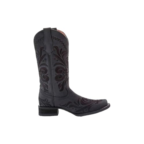 Corral Boots Women's Leather Cowgirl Embroidered Square Toe Boot Pull-on Comfortable Fit Western Style2