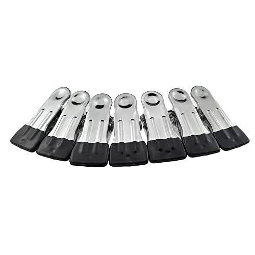 Image of Hahiyo Stainless Steel Clothespins Sock Clip Laundry 2.2inch Length with Spring Strong Grip Windproof Easy Pinch Hang Handy Save Space Not Damage Leave Pinch Mark for Clothesline Towel Black 7PCS