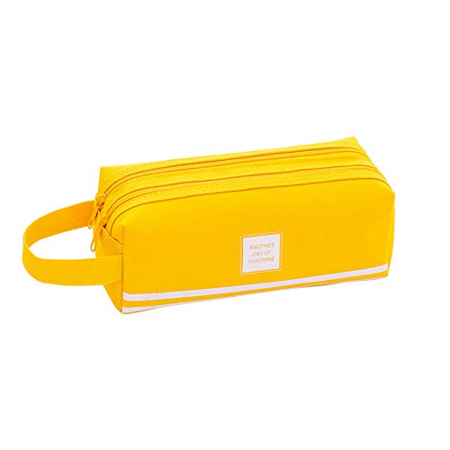 Preisvergleich Produktbild YZNlife Federmäppchen mit großem Fassungsvermögen und kreativem Griff, zweilagiges Federmäppchen für Studenten mit doppeltem Reißverschluss, einfache Schreibwaren-Federtasche für Schule / Büro, Gelb