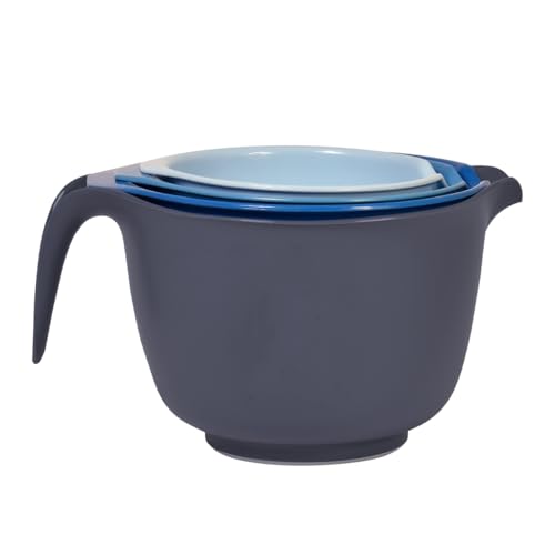 Glad Mixing Bowls with Pour Spout, Set of 4 - Nesting Plastic Bowls (1.2qt, 1.9qt, 2.8qt, and 3qt with Handle) - Non Slip Base, Dishwasher Safe Kitchen Cooking and Baking Supplies, Blue - image 7