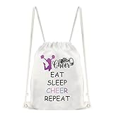 Cheer Drawstring Bag for Girls Cheerleading Gifts Eat Sleep Cheer Gym Bag Cheer Team Gifts Cheerleading Practice Bag for Cheerleaders, beige, Medium