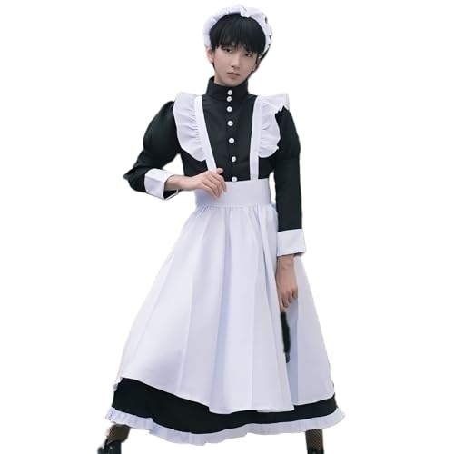 Volrath Womens Japanese Maid Cosplay Costume Fancy Black White Dress Outfit Halloween Apron with Headwear Socks Sets(M,BlakcW)