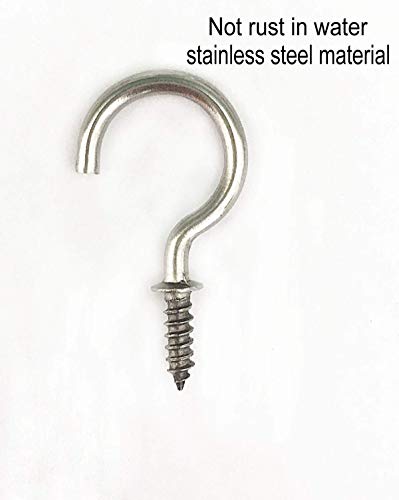 Idealsv 50 Pcs (304) Stainless Steel Screw Ceiling Hooks 7/8 Inch Cup Hook Screw-In Light Hooks Outdoor And Indoor Hanging #TOP2