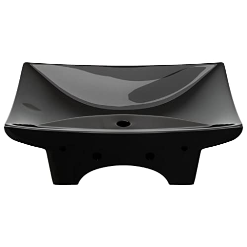 Lavabo rectangular negro para baño moderno de 60 cm con rebosadero integrado 7