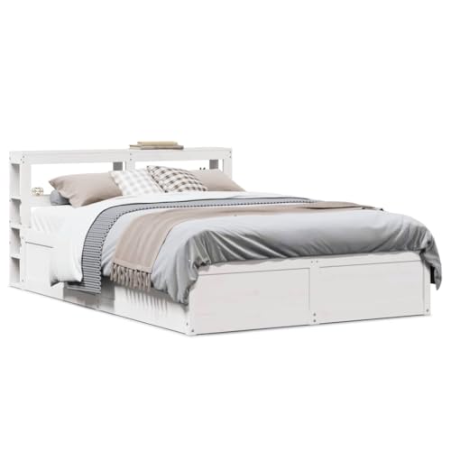 Juroupi Estructura de Cama con cabecero Estructura Cama Bed Frame Cama con cabecero somier Madera Pino Blanco 140x190 cm // 3306355