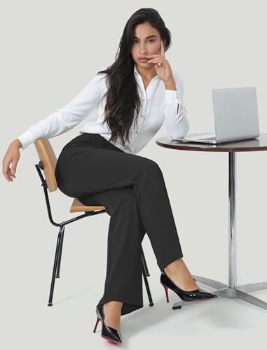 Image of Wide Leg Work Pants for Woman Stretchy Office Slack Dress Pants Business Trousers with Pockets