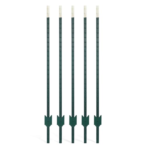 Fencer Wire 7FT Heavy Duty No Dig Steel T-Post with T-Channel and Anchor Plate for Farm Garden Orchard and Outdoor Fencing Pack of 5