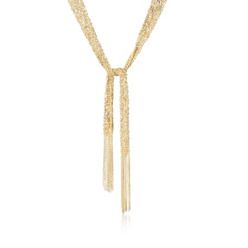 Ross-Simons Italian 18kt Gold Over Sterling Silver Mesh Tie Necklace. 32 inches
