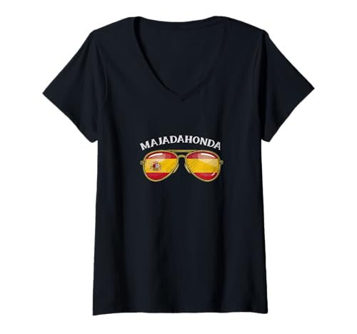 Mujer Majadahonda Spain Vintage Flag Sunglasses Design Camiseta Cuello V