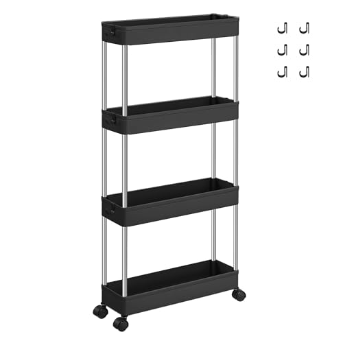 SONGMICS Carro de Almacenamiento de 4 Niveles, 42 x 14,4 x 86 cm, Negro