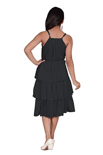 Image of Knee Length Crepe Layered Sleeveless Dress for Girls