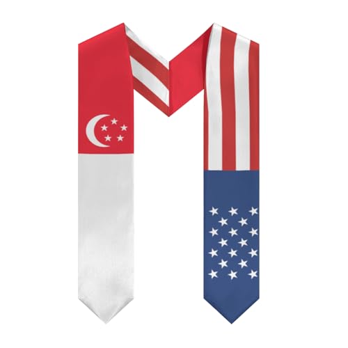 America Singapore Singaporean Flag Graduation Stole Sash Shawl for Men Women Thickened V-Neck Scarf for International Students Teachers Study Aboard Graduate Gift 72 inches Unisex