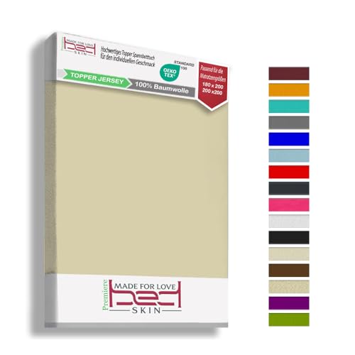 Bedskin Premium Topper Spannbettlaken 90x200 & 100x200 cm – 100% Baumwolle, Jersey Spannbetttuch, für Topper bis 10 cm Höhe (Natur)