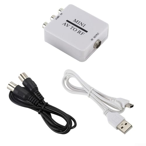 Oniissy Compuesto a AV RF convertidor coaxial 67.25/61.25 MHz Mini adaptador de señal, modulador AV a RF para TV para VHS VCR para grabadora de DVD y reproducción con USB y RF
