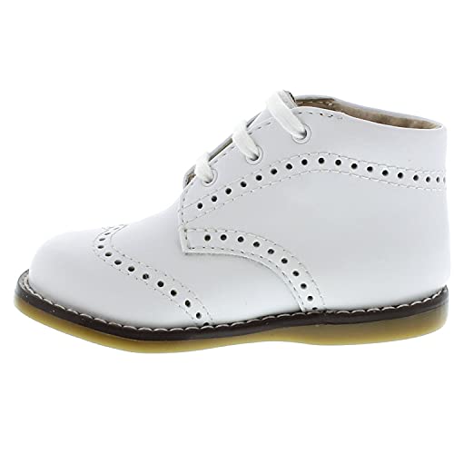 FOOTMATES Cole Lace-Up Bootie Leather Baby and Toddlers Walker Shoes with Wide Toe Box and Custom-Fit Insoles, Non-Marking Outsoles - White, 2.5 Infant (0-12 Months)