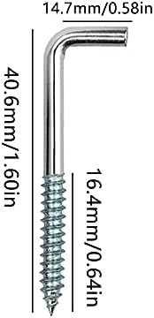 ZHIQIN Zestaw 40 M4 Haki na śruby kątowe, L Haki do wkręcania stali węglowej Śruby do wieszania roślin Naczynia kuchenne, dzwonki wiatrowe, 40 x 15 mm